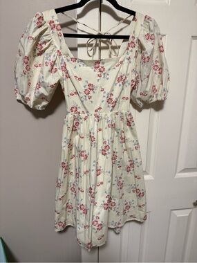 Wayf Cream Floral Mini Dress with Red & Light Blue Blooms